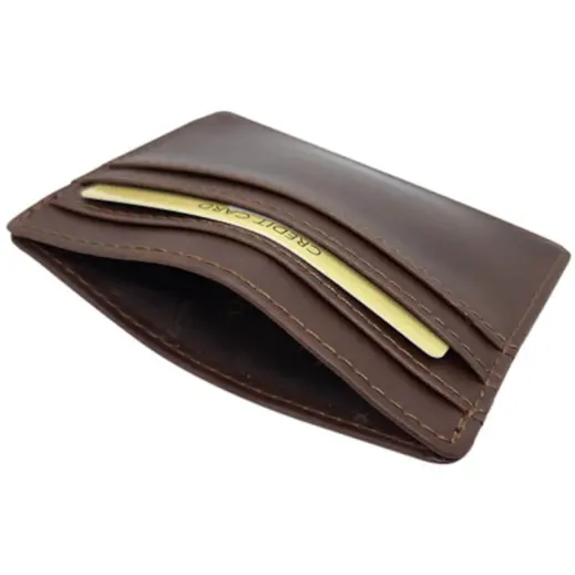 Dakota Genuine Leather Card Holder Brown Open
